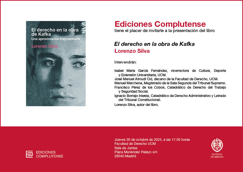 Presentación del libro “El derecho en la obra de Kafka” (30 octubre, Sala de Juntas)